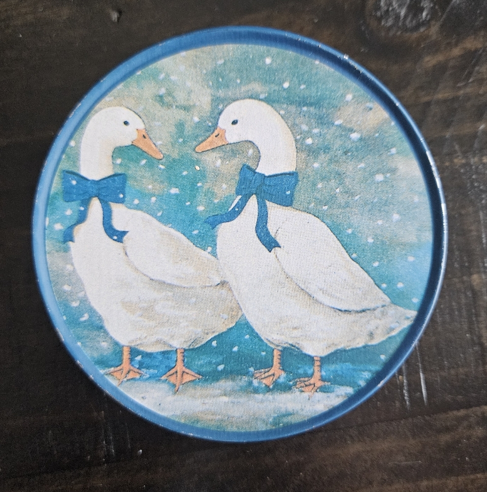 1990s White Winter Swan 6 Piece Coasters Blue Bows
